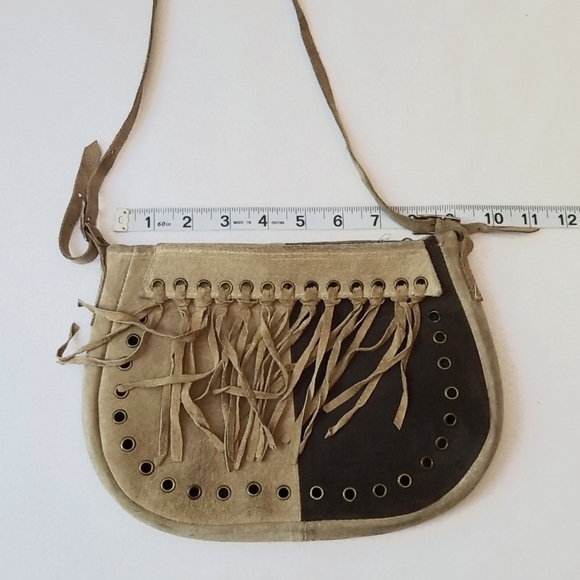 Fringe Two-Tone Faux Suede Shoulder Bag - Picture 6 of 6